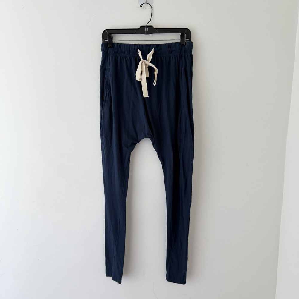 Bassike Organic Cotton Drop Crotch Jogger Pants Size S Navy Blue Lagenlook